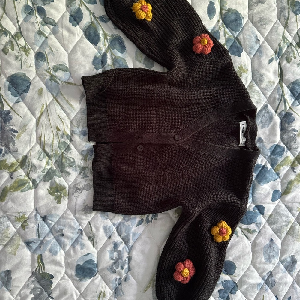 SHEIN Black and Yellow Cozy Cardigan Sweater - HAND MADE Pom-poms